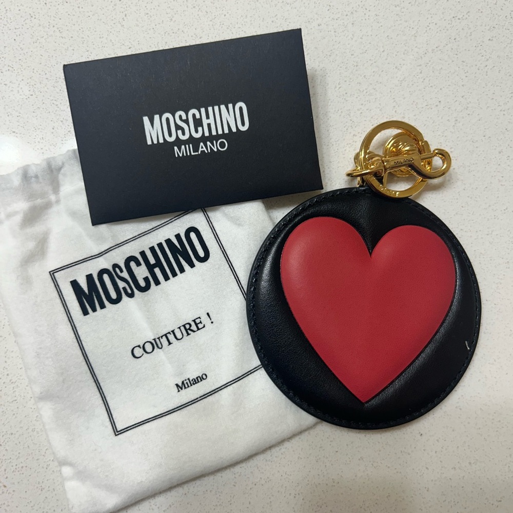 Moschino Black Round Coin Pouch with Gold Accents